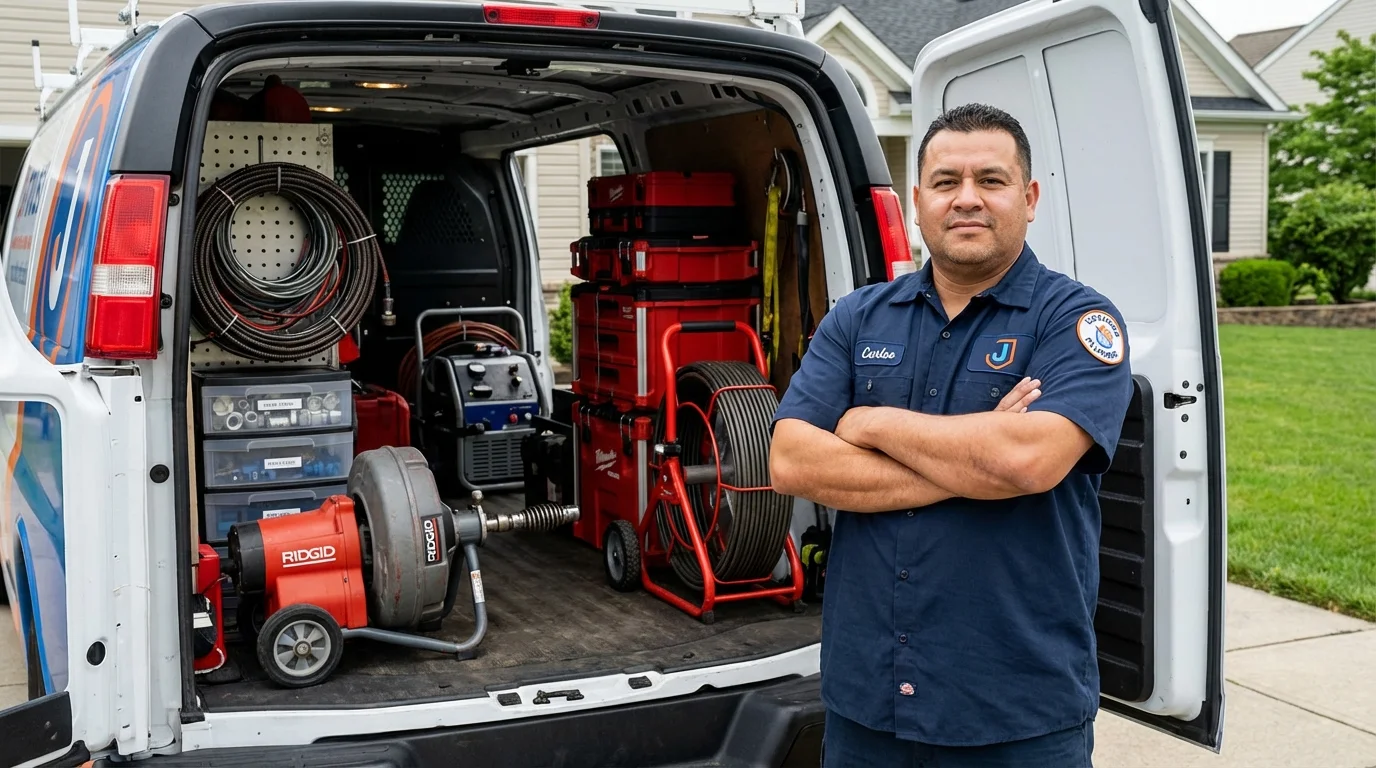 Professional drain cleaning equipment and Johns Plumbing LLC plumber in Gibsonville