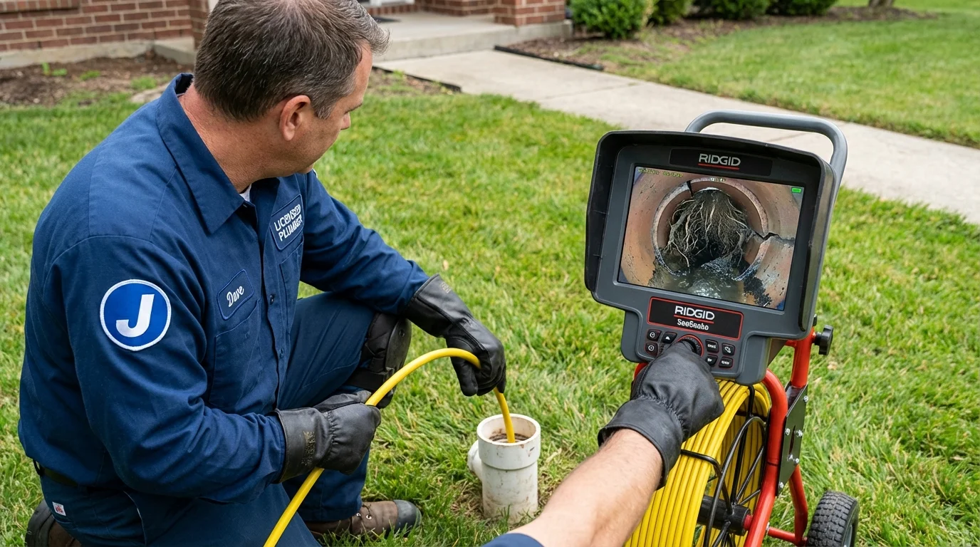 Sewer camera inspection being performed by Johns Plumbing LLC in Gibsonville