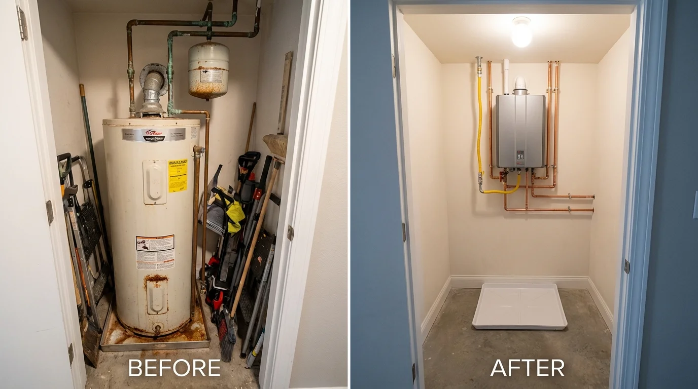 Tank water heater versus wall-mounted tankless unit comparison for Gibsonville, NC homeowners