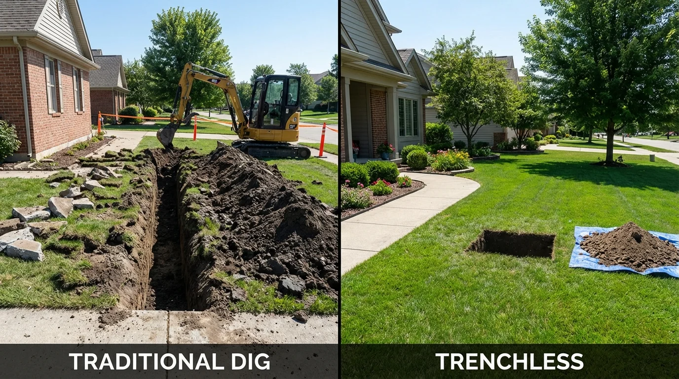Trenchless sewer repair with minimal yard damage versus traditional excavation in Gibsonville, NC